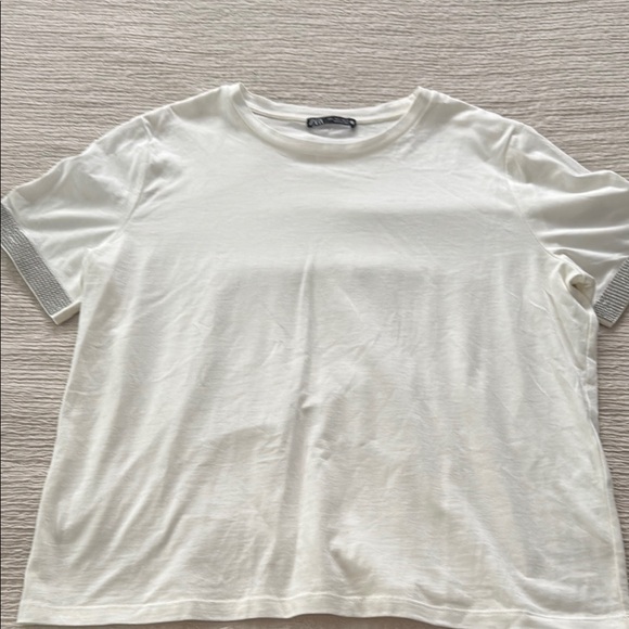 Zara Tops - NWOT Zara  White TShirt with bling Women's Top size L